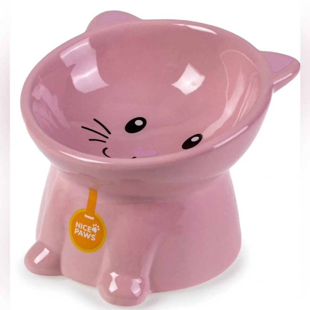 Nice Paws Tilted Cat Bowl - Pink Elevated New